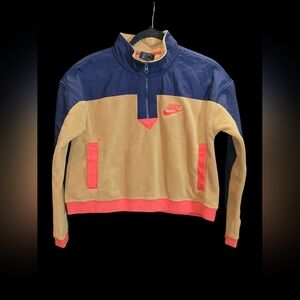 Nike Sportswear Half Zip Fleece Pullover Size S Tan, Red, Navy